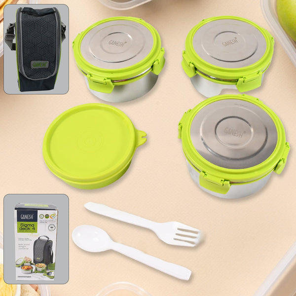 Stainless Steel Tiffin Lunch Box Container / Dabba with 4 Side Clip Lock Lid